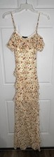 Forever 21 Women's Small Cream Floral Ruffle Maxi Cottage Romantic Boho Whimsy