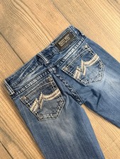 Miss Me Ultra Low Rise Straight Leg Jeans Embroidered Pockets Size25 Approx UK 6