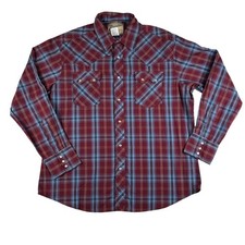 Wrangler Shirt Mens XL Red Blue Plaid Western Pearl Snap Long Sleeve Casual