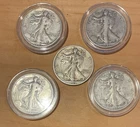 Lot (5) 90% Silver Walking Liberty Half Dollar’s 1937-1945