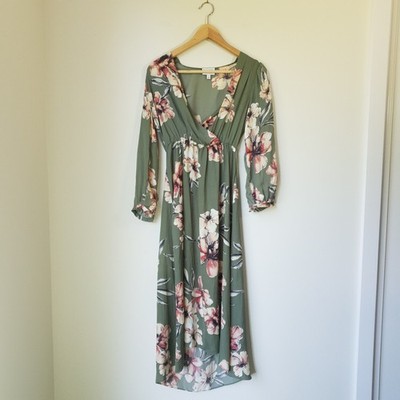 WITCHERY Women's Size 6 Floral Print Dress Sage Green Midi - Formal Casual  | eBay Australia
