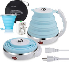 Portable Electric Travel Kettle 555ML Dual Voltage 110-220V Silicone Blue Cup XL