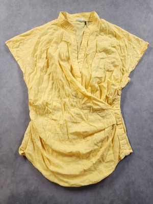 Anthropologie Akemi + Kin Top Womens 2 Yellow Surplice Wrap Cap Sleeve Blouse