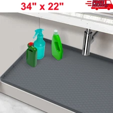 Under Sink Mats for Kitchen Waterproof, Silicone Under Kitchen for 34"x22" Gray