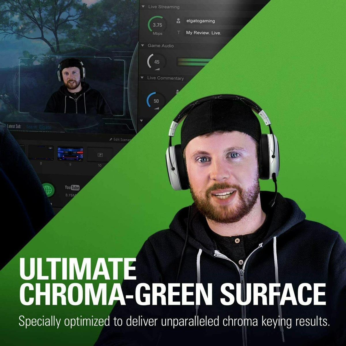 Elgato グリーンスクリーン 20GAF9901 Green Screen | Collapsible Chroma Key Panel | Elgato