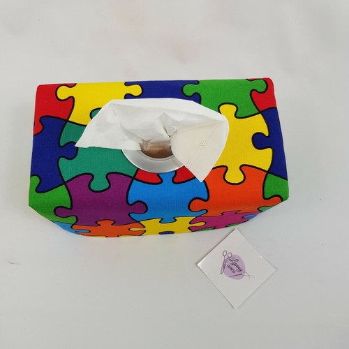 Tissue Box Cover Handmade Jigsaw Print Bright Silver Circle Opening Decorative - Bild 5 von 10