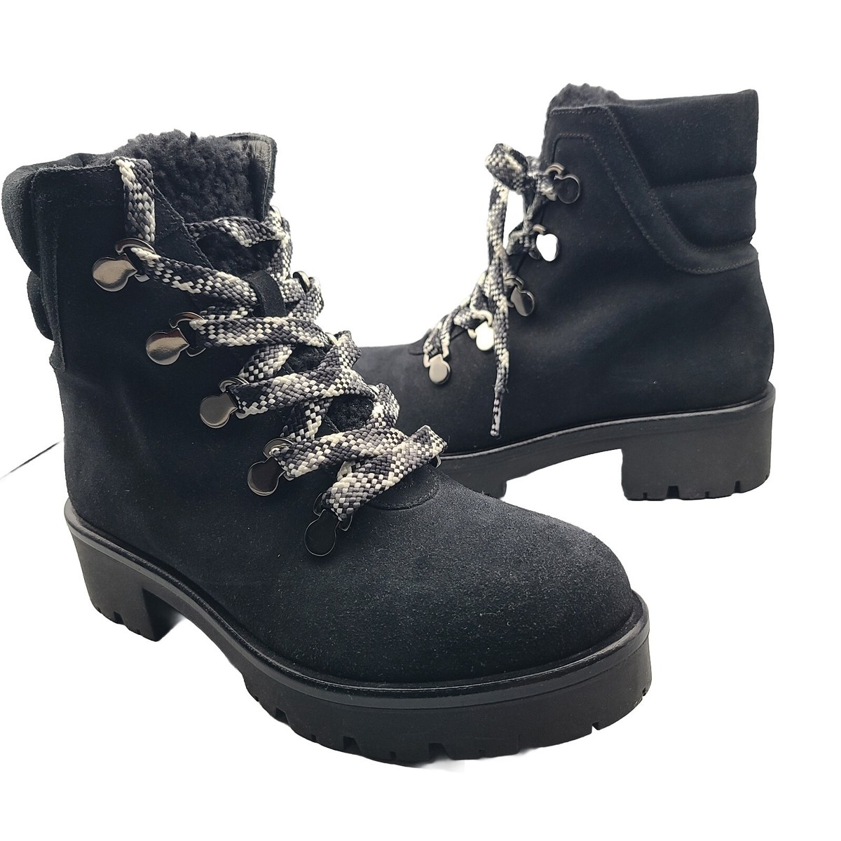 AQUATALIA Women Boots Juliet Black Suede Block Heel Combat Laces