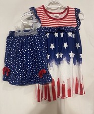 2pc Set 4th Of July Outfit 2XL 6-7 Years Old Patriotic Flag America Stars Strips