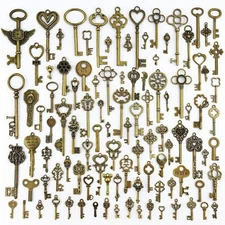 Vintage Skeleton Keys, Wholesale Bulk Lots Mixed Set of 100 Antique Bronze Brass