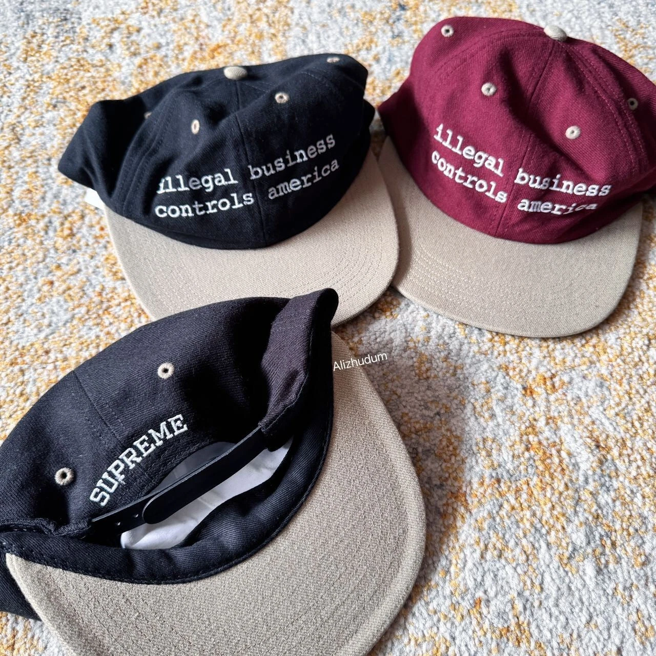 CHAPEAU À 6 PANNEAUX SUPREME FW16 ILLÉGAL BUSINESS CONTROLLS AMERICA NEUF AVEC ÉTIQUETTE