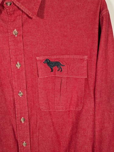 ORVIS Shirt Men’s Large Red Denim Embroidered Labrador Dogs NWOT - Picture 2 of 4