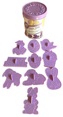 Vintage 1990  WILTON  COOKIE CUTTERS Easter Treats,  Set Of 10 With Canister
