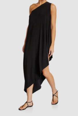 $175 Norma Kamali Women's Black One Shoulder Stretch Coverup Swimwear Size L