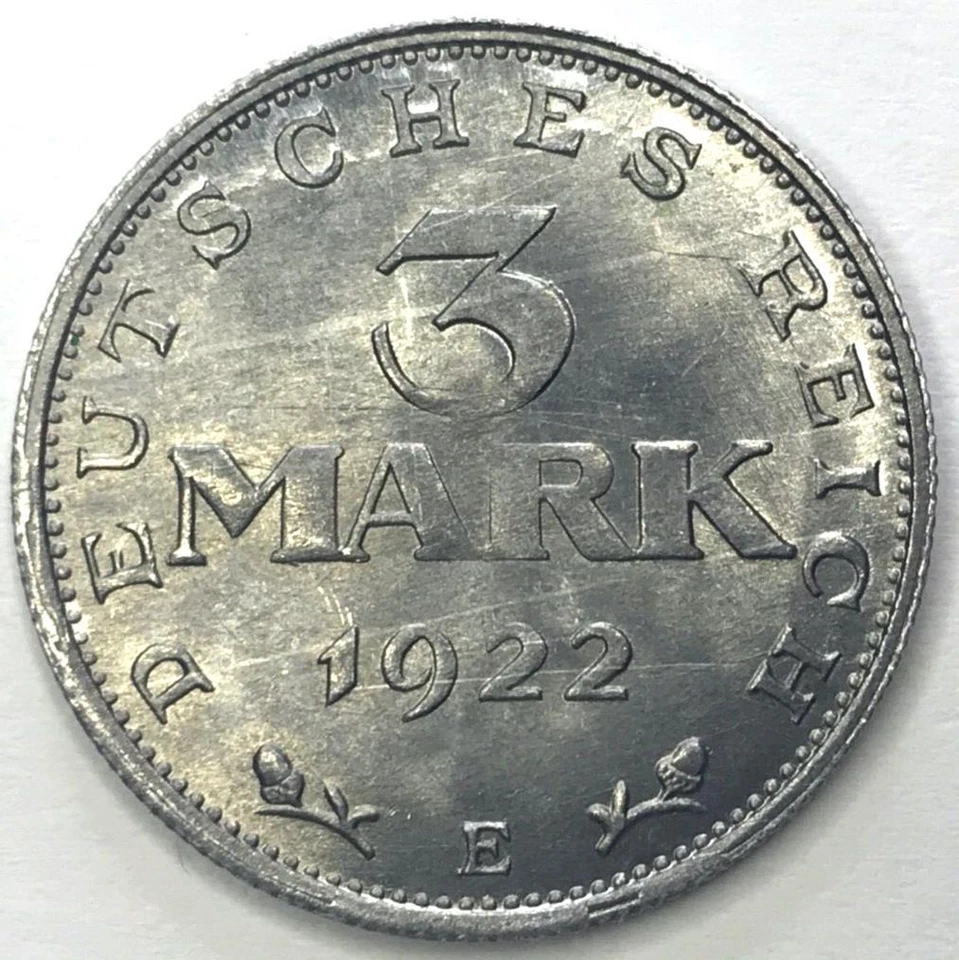Germany 1922 E 3 Mark Aluminum Uncirculated Condition - Image 2 of 2