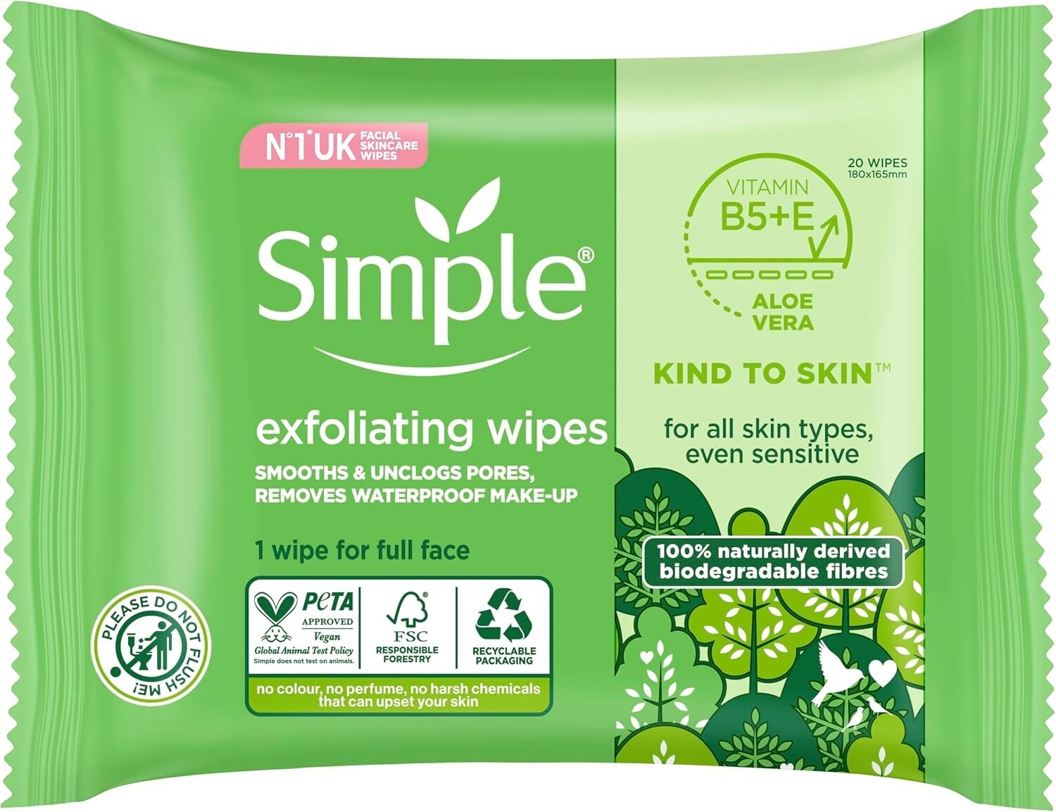 Simple biodegradable Exfoliating Face Wipes cleansing wipes to smooth skin and