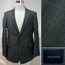 Tommy Hilfiger 42L Charcoal Gray Plaid 2-Button Double Vented Mens Blazer Jacket