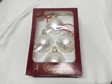 Vintage Visions by Holly glass Ball ornaments White with Merry Christmas USA