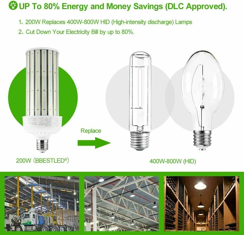 LED Corn Light 60W 80W 100W 120W 160W 250W AC110~480V Warehouse Workshop Bulb - Image 4 of 4