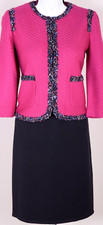 ST.JOHN Women's Tweed Pink With Multicolor Shimmer Trim Jacket Skirt Sz 10