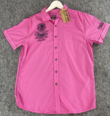 Camp David Shirt Mens Small Pink Button Up  Embroidered Short Sleeve N270
