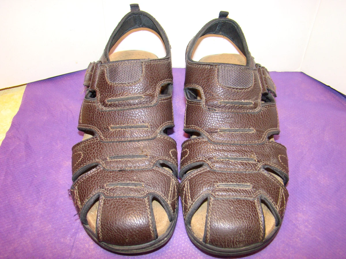 IZOD Men sThames Dark Brown Leather Fisherman Sandals Size