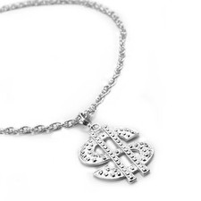 Kette Dollar Zeichen Rapper Silber Weißgold glänzend - Millionär Gangster