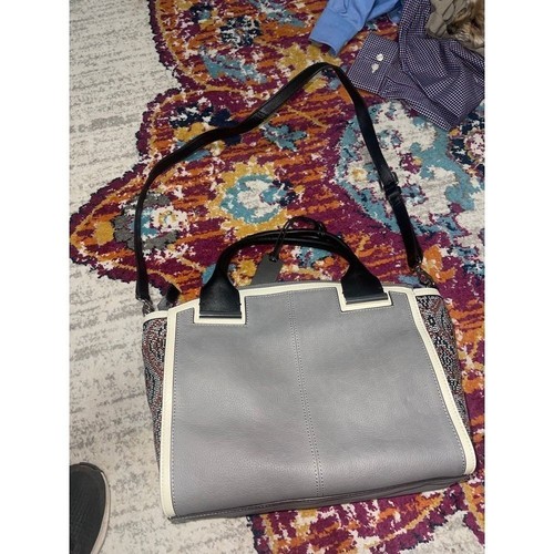 Chic Gray Leather Tote with Embellished Accents