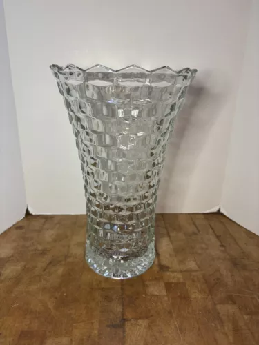 Vintage Fostoria American Glass Cubist Pattern 10" Heavy Flared Vase Excellent!