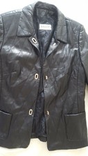 Basler Faux Leather Jacket Gold Coloured Buttoning, Super Soft Faux Leather Uk12