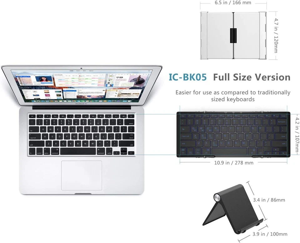 Silver Tri-fold Backlit Bluetooth Keyboard For Laptop Tablet Smartphone - Image 4 of 4
