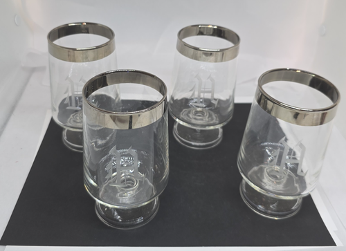 Vintage Set of 4 Silver Rim Monogramed "H" Etched Crystal Goblets Glasses - Picture 2 of 8