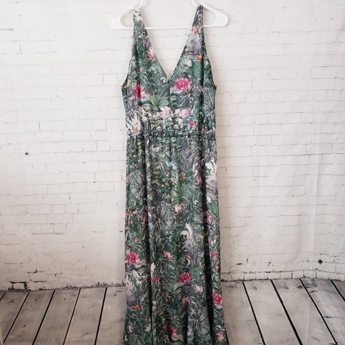 H&M Conscious Collection Maxikleid Tropical Jungle Gr. 14 Grün Chiffon Stufen - Bild 2 von 12