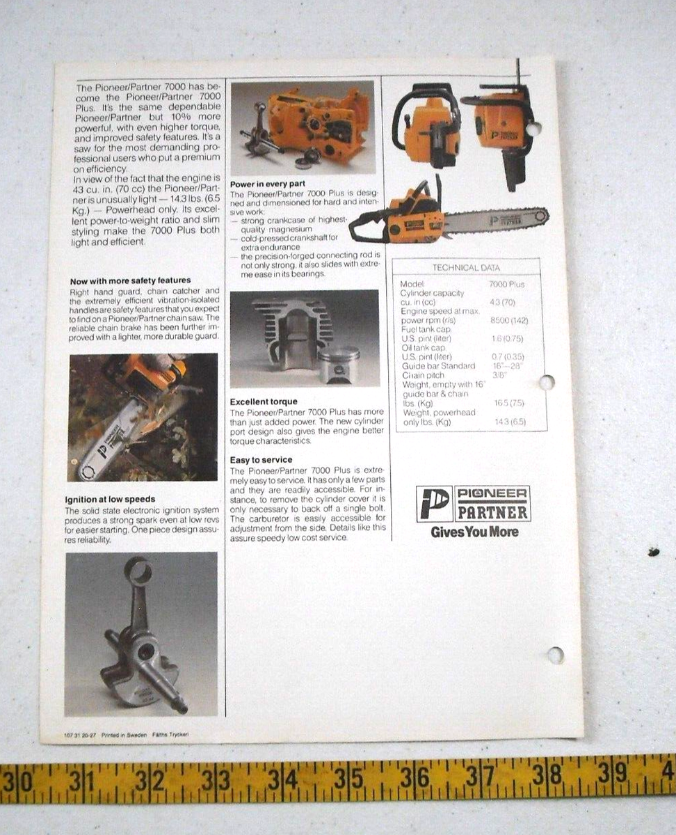 Vintage Pioneer Partner - 7000-Plus Chainsaw - Poster & Technical