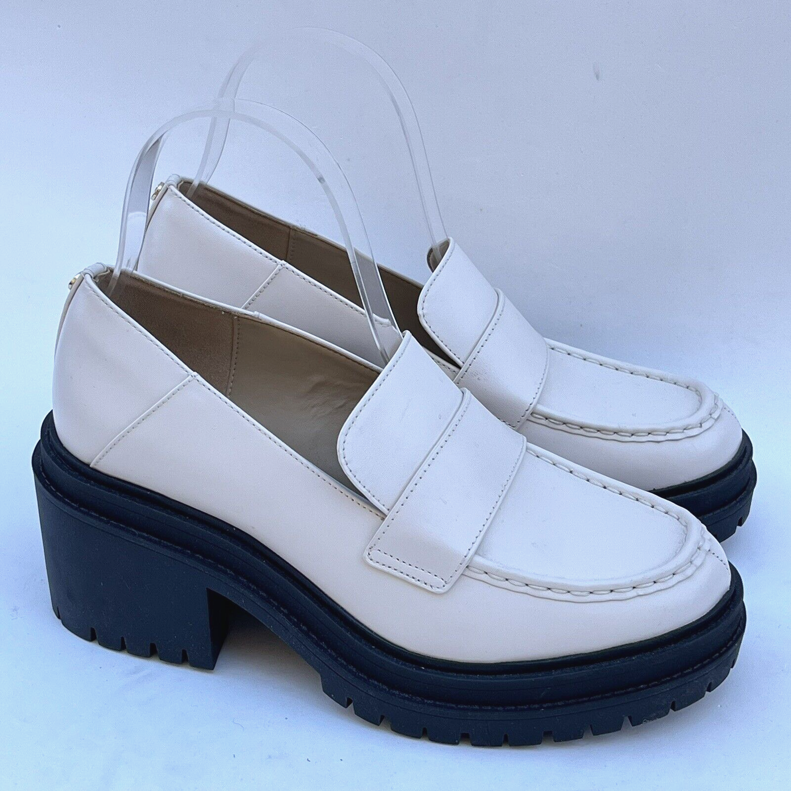 SAOLA Mocassino Michael Kors pelle Rocco tacco donna 7 LT panna suola a strappo plateau