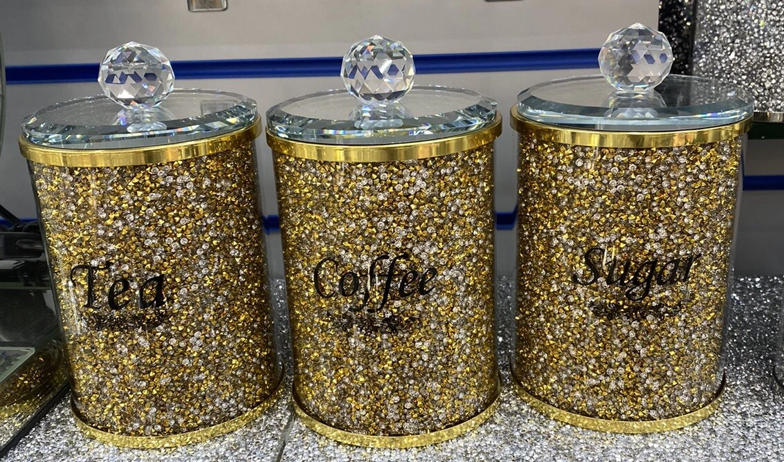 Crushed Diamond Glass Tea Coffee Sugar Canister Jar Unique For Your Kitchen Deco