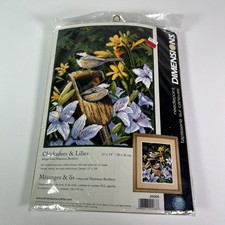 Dimensions Chickadees  Lilies Bird Floral Needlepoint Kit 11" x 14" 2008  NEW 