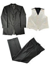 Magee 3 Piece Suit Black Prince Edward Jacket 48R Trousers 42R Ivory Waistcoat