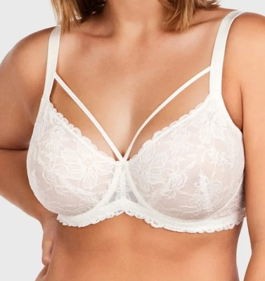 HSIA Pretty In Petals Black Unlined Strappy Lace Bra WHITE Size 40I NEW