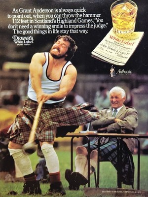Dewar's White Label Whisky Print Ad 1987 Highland Games Hammer  Throw *see DESCR