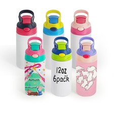 6 Pack 12 OZ Sublimation Straw Sippy Cup Blank Tumblers Double Wall Vacuum In...