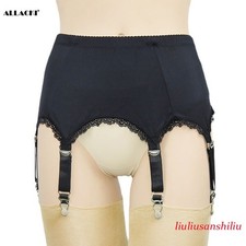 Allacki Lace Edge 6 Straps Garter Belt with Metal Claws Stretchy Girdle Lingerie