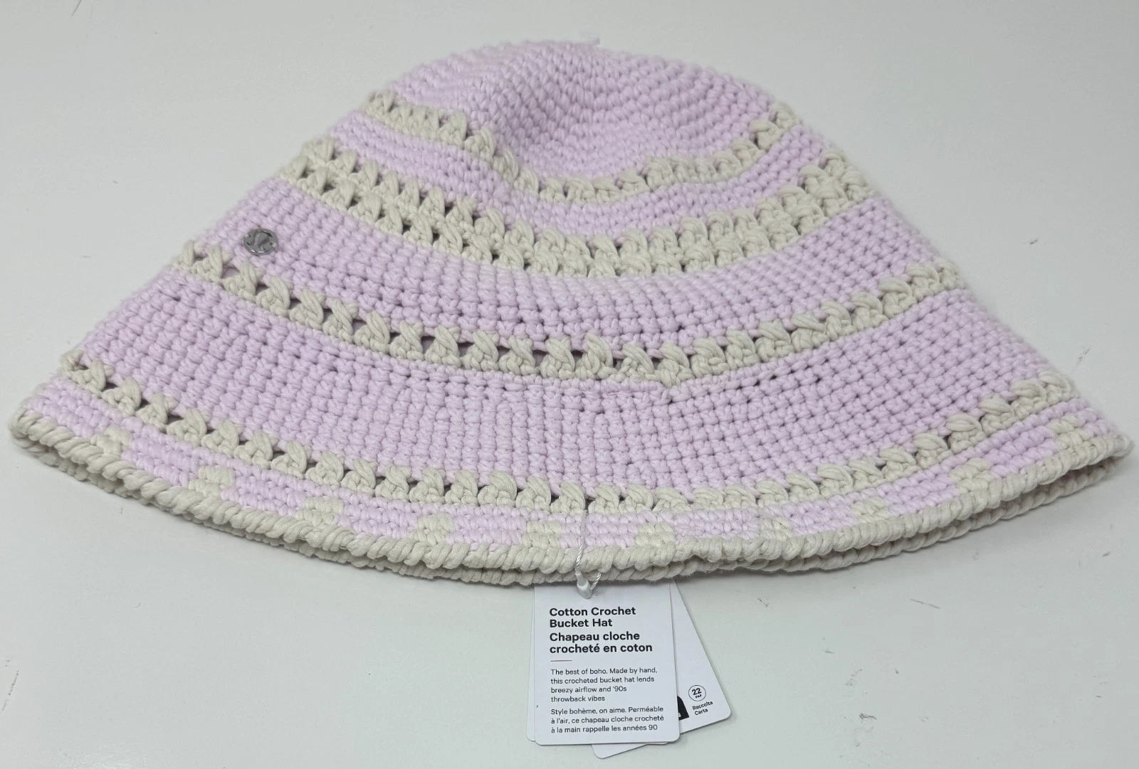 Lululemon Size M/L Cotton Crochet Bucket Hat, Pink Light Ivory