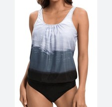 New Women  s Bikinx Ombre 2 Piece Plus Size Tankini Swimsuit / Fits 2XL