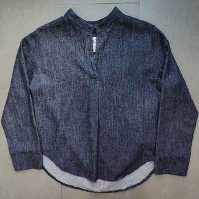Naked & Famous Band Collar Japanese Nep Denim Blouse Shirt Womens XS Like New