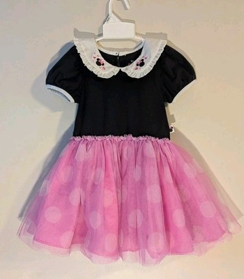 Minnie Mouse Toddlers Girls Dress Size 4T Embroidered Pink And Black