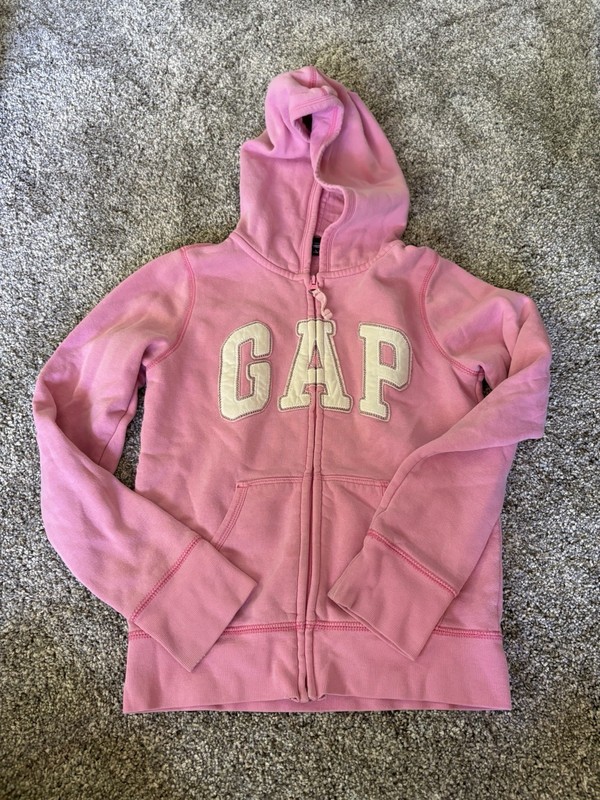 GAP Kids Girls size 10 Pink Zip Up Hoodie Logo Sweatshirt Casual