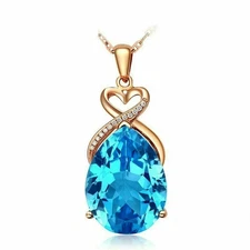 2Ct Pear Cut Blue Topaz Solitaire Women's Pendant 14K Rose Gold Over Free Chain