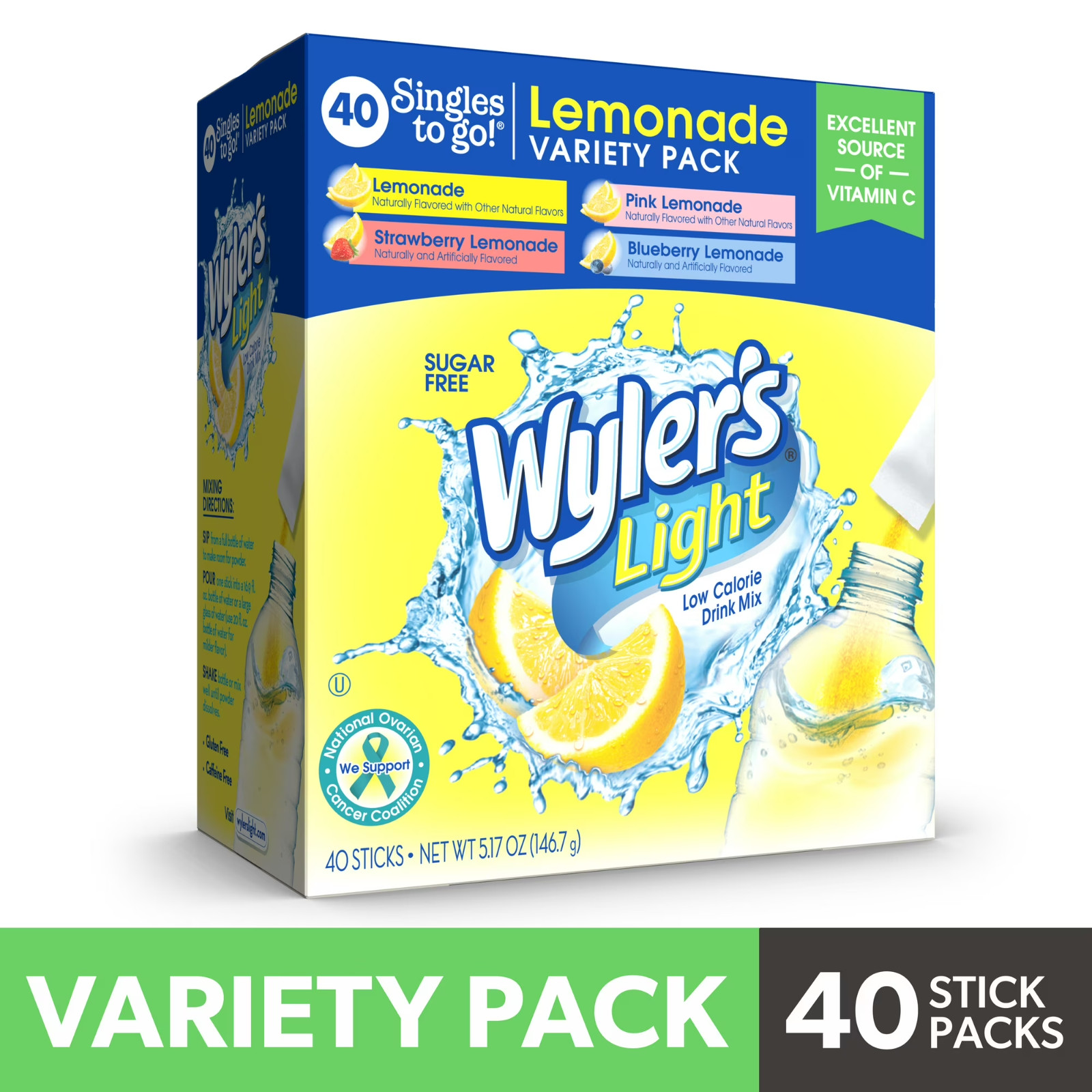 Wyler's Light Lemonade Powder Mix, Singles To Go Variety Pack, 4 Flavors, 40 Cou