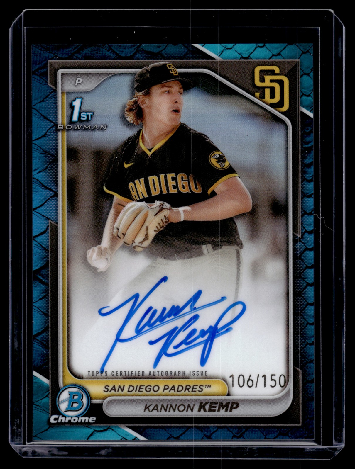 Kannon Kemp 2024 Bowman Chrome Blue Reptilian Refractor Auto Card /150 #CPA-KK