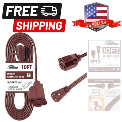 Flat Plug Extension Cord,  Certified, Indoor Extension Cord 16 Gauge 10FT Bro...